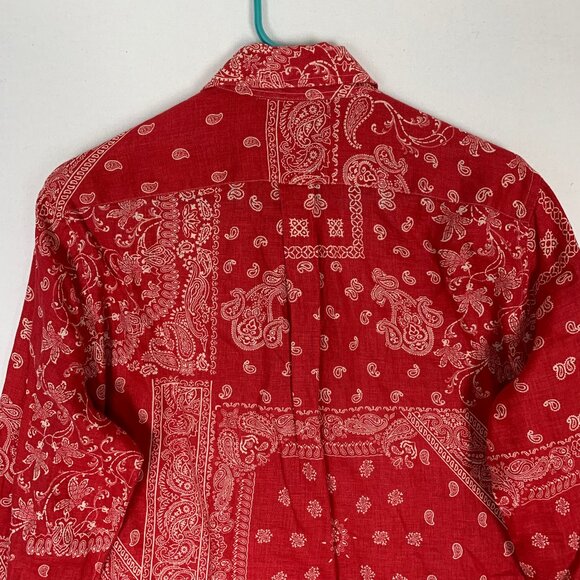 Ralph Lauren Red Bandana Paisley Linen Button-up Shirt Large - Picture 7 of 11